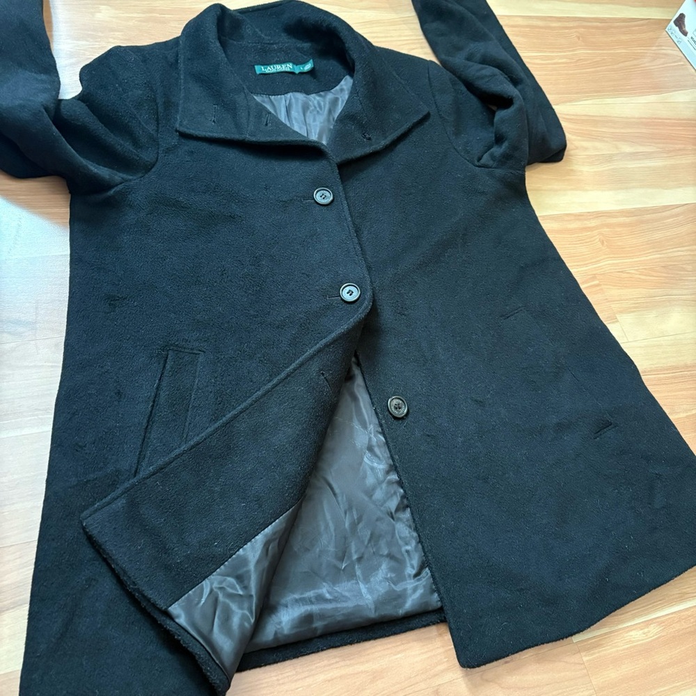 Ralph Lauren Black Wool Blend Car Over Coat Size Large Old Money Preppy Classic - Picture 13 of 15